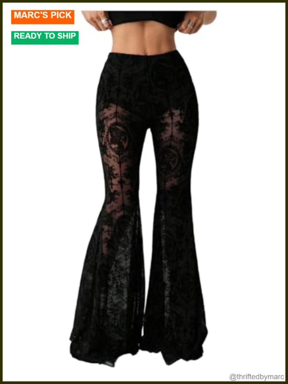 Lace Bell Bottom Pants Rave Gothic Flared Trousers High Waist